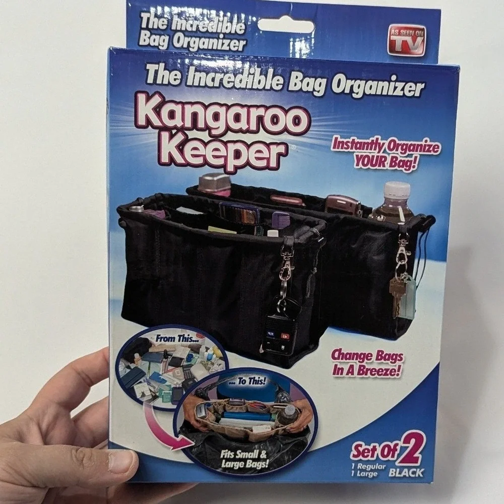 Kangaroo Keeper Bag Organizer Black Reversible Set of 2 Regular & Large